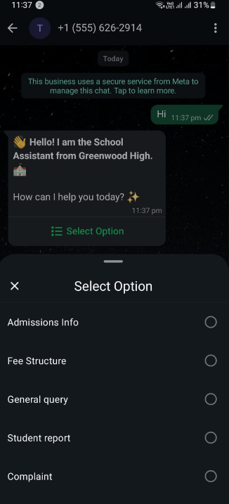 WhatsApp school assistant chatbot