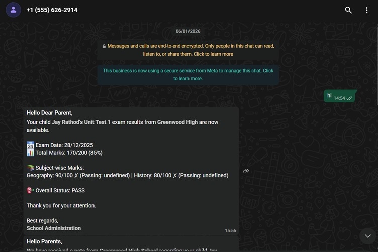 WhatsApp parent notification demo