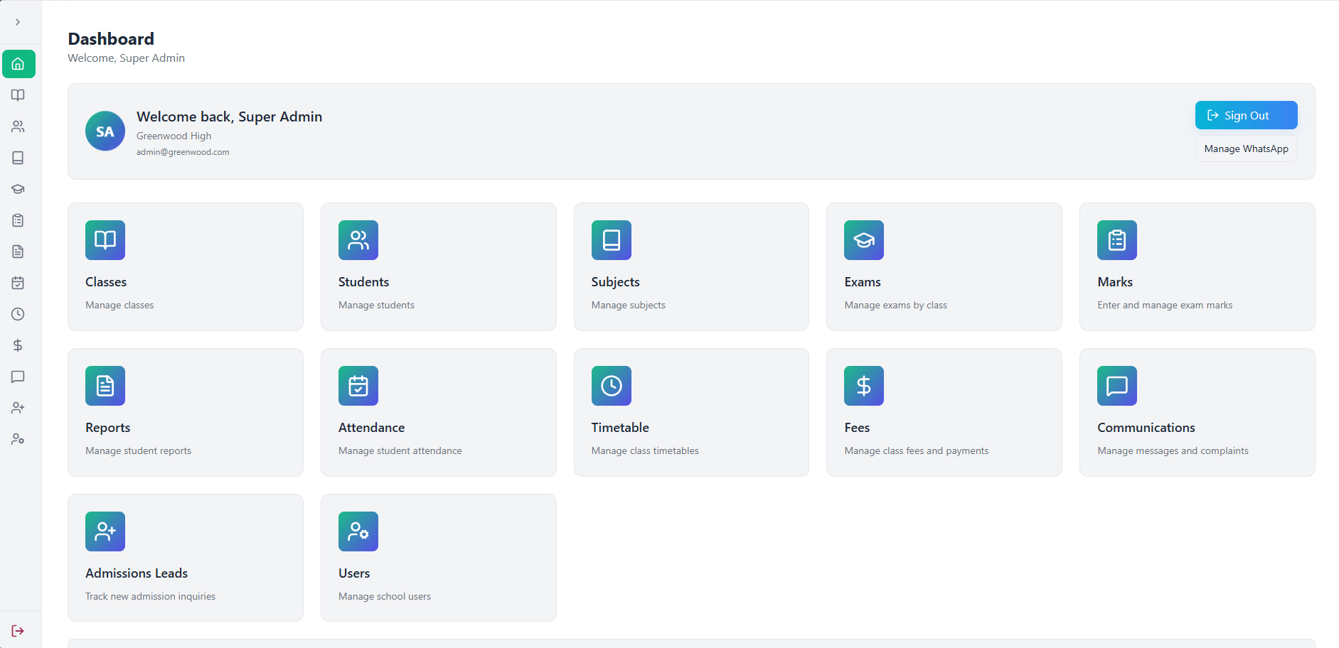 School management dashboard