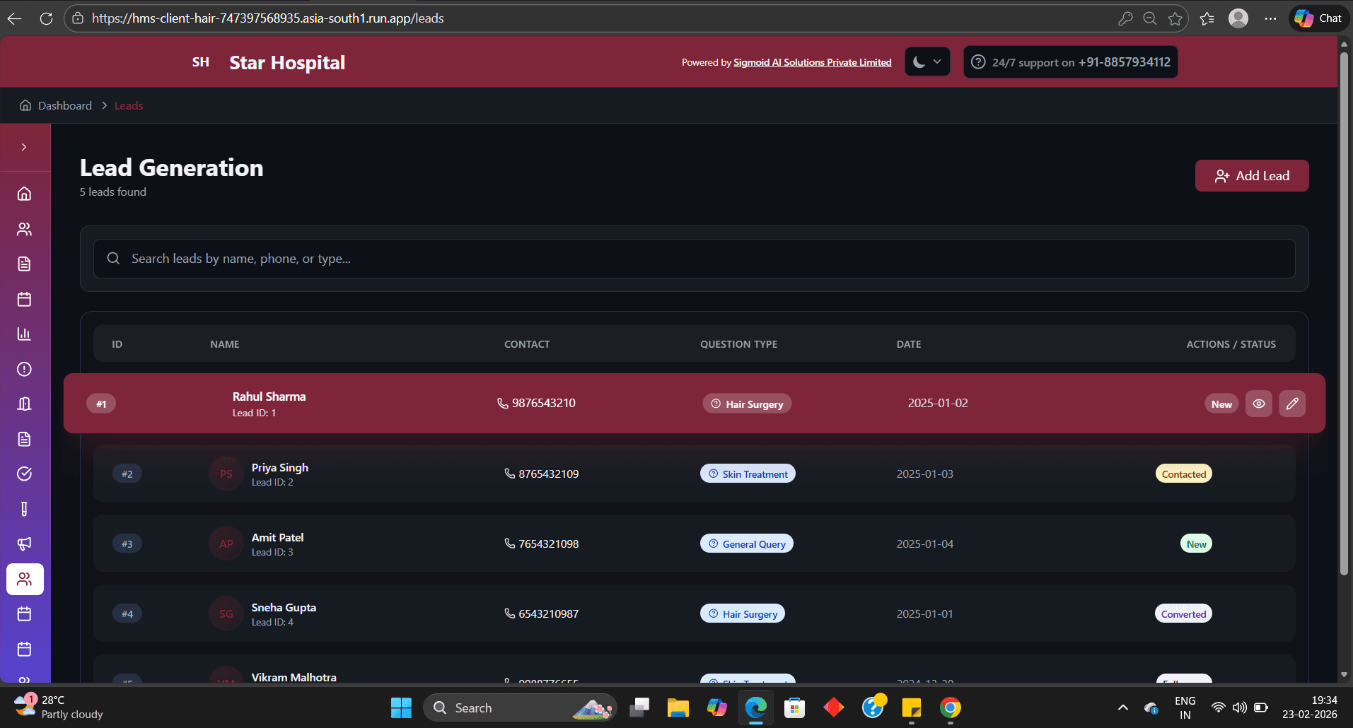 Clinic leads dashboard