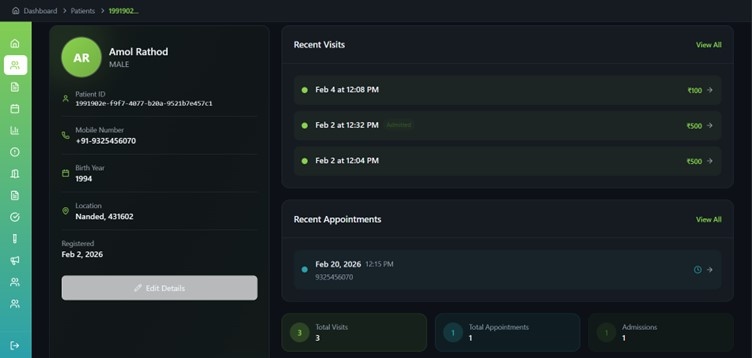 Patient record dashboard with lab report tab